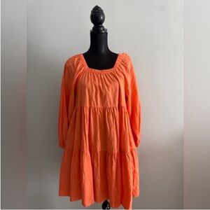 Universal Thread Women’s Orange Tiered Square-Neck Long Sleeve Mini Dress M
